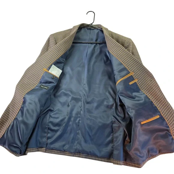 Paul Fredrick Brown Plaid Blazer Sport Coat Two Button Jacket 46R - Picture 2 of 8